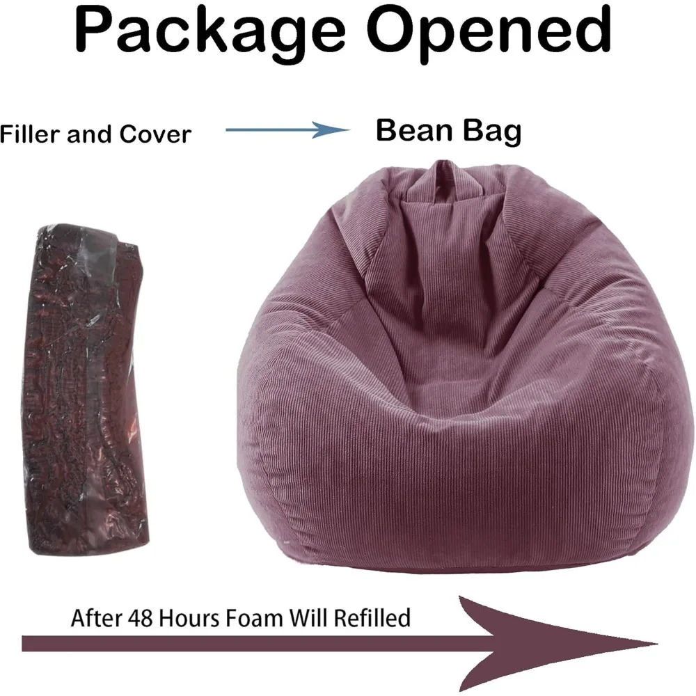 LPMOERA كرسي كيس فول رغوة الذاكرة كراسي كيس فول للأطفال/المراهقين مع ملء كرسي كيس فول للأطفال المستدير لغرفة المعيشة وغرفة النوم #5