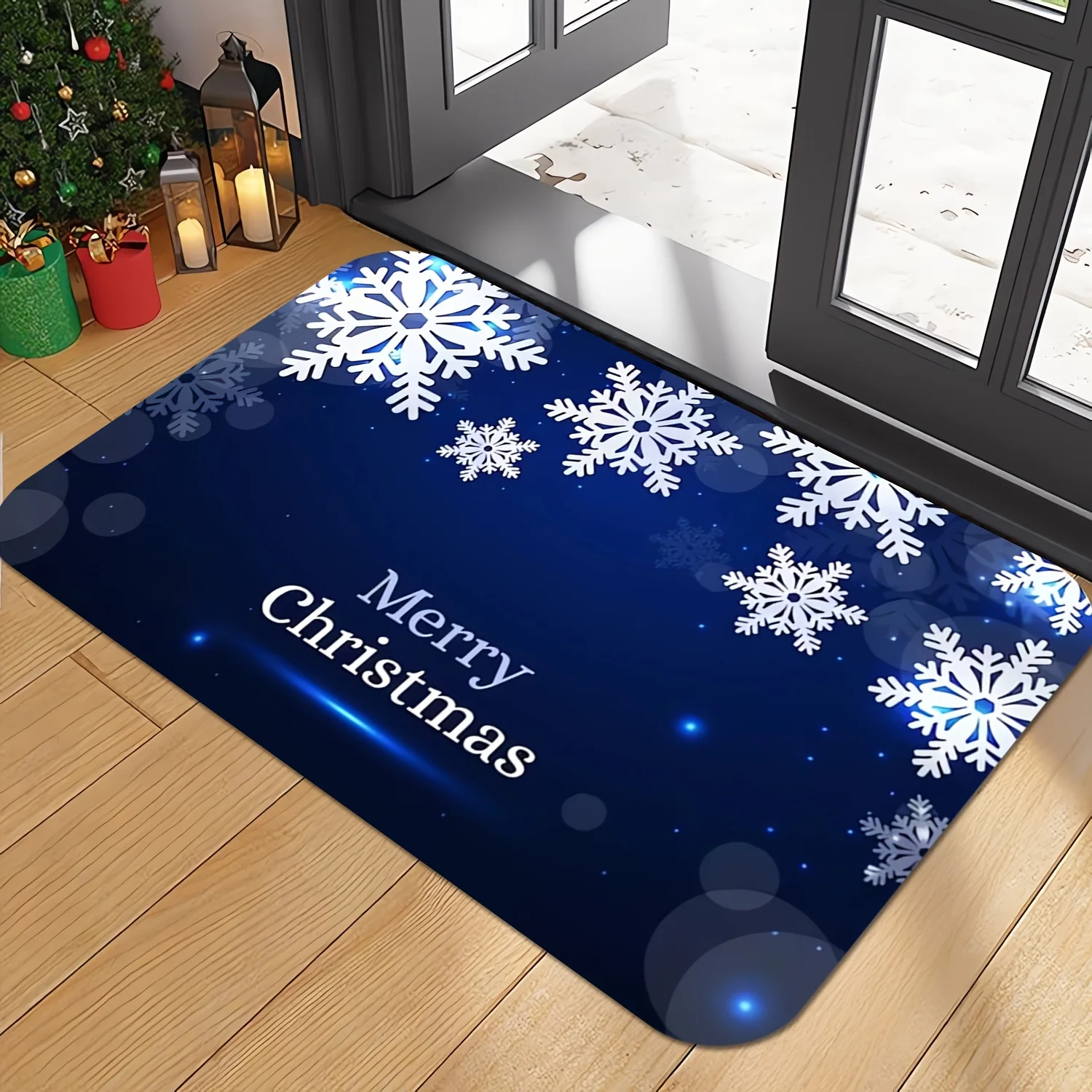 Snowflake Christmas Themed Welcome Mat Bathroom Non-silp Floor Pad Suitable for Living Room Entrance Decorative Accessories Rugs