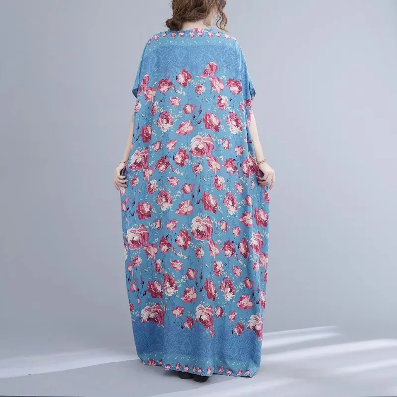Nightdresses Women Sleepwear Dress Short Sleeve V-Neck Nightgown Plus Size Cotton Silk Nightwear loose Outside Wear