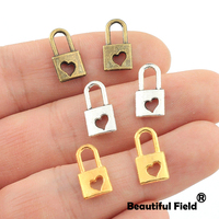 25pcs 15*8mm New Fashion Antique Bronze Silver Gold Plated Handmade Charms Necklace Pendant Heart Lock A06