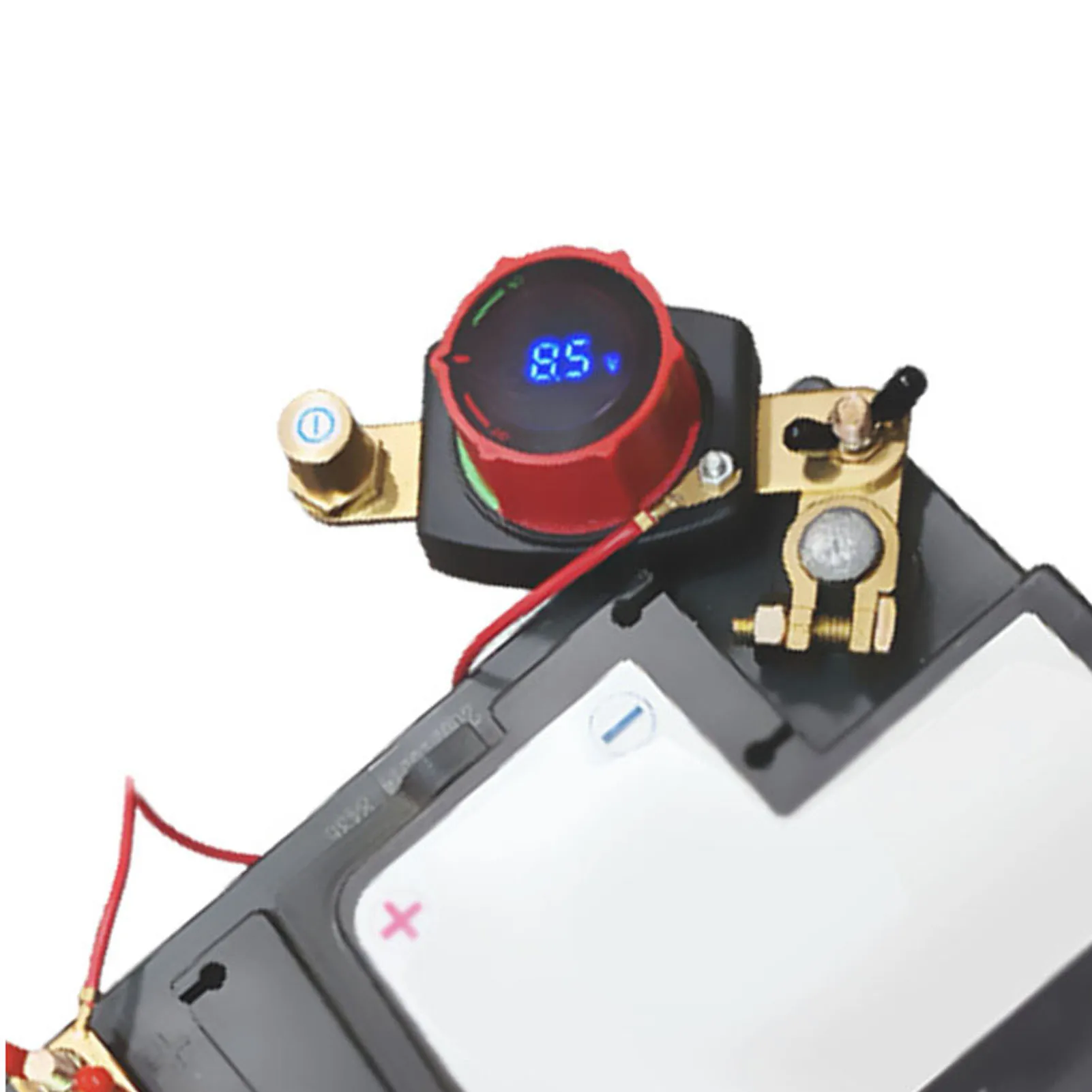 Top Post Battery Disconnect Switch with Voltmeter Master Isolator On Off Kill Power Cut Shut Rotatable for Marine Boat RV Car Tr