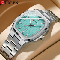 CURREN Luxury Business Square Quartz Watches  Classic Stripe Design Dial with Stainless Steel Band Wristwatch for Men