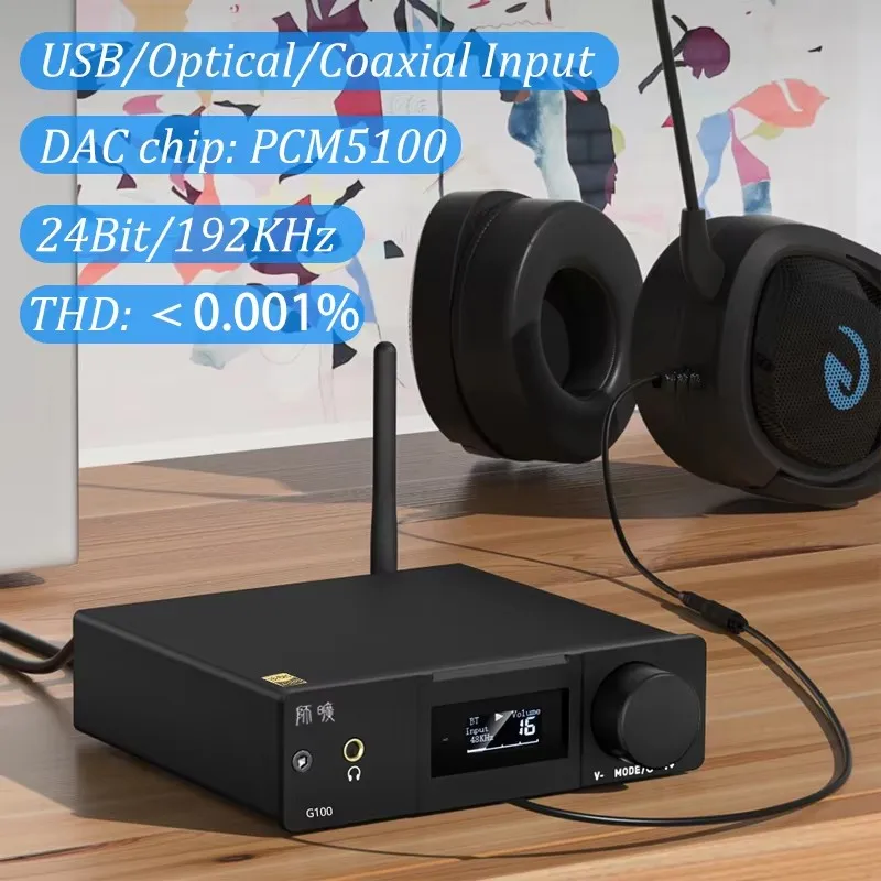 G100 100W*2 Audio Amplifier TPA3116*2 HiFi 2.0 2.1 USB DAC 24Bit 192KHz Bluetooth 5.0 CSR3003 Earphone Amplifier Power AMP