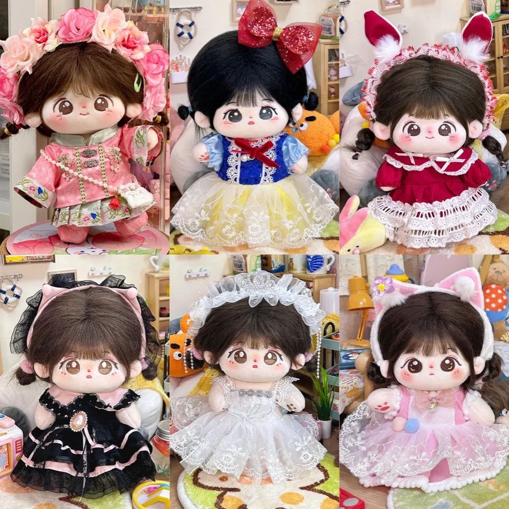 Cute Doll Dress Lovely Clothes for 20cm Cotton Plush Lolita Dress Up Clothing Skirt Princess Skirt Set with Cartoon Headband