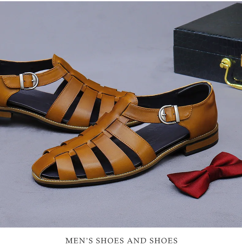 Men's Genuine Leather Fisherman Sandals Closed Toe Buckle Strap Summer Casual Shoes for Men Workwear Outdoor Premium Footwear