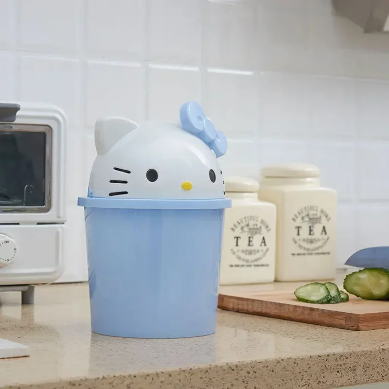 Hello Kitty Mini Desktop Bin Small Trash Can Tube with Cover Bedroom Garbage Can Clean Workspace Storage Box Home Desk Dustbin