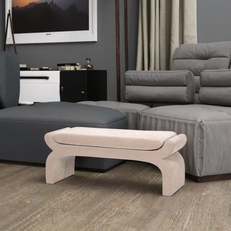 Modern Style Portable Ottoman Plywood Frame Soft Fabric Long Stool Bench Home Living Room Apartment Bathroom Hotel Office