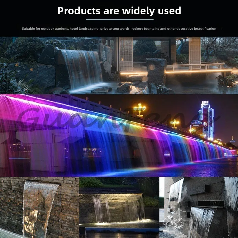 Acrylic Sheer Descent Waterfall Wall Fountain, LED Light Water Blade Cascade for Swimming Pool, Spa & Garden Landscape Design
