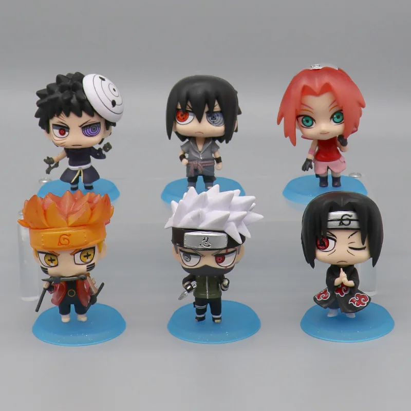 6 Stück Naruto Itachi Naruto Sakura Kakashi Sasuke Anime Kuchen Q Desktop Ornament Dekoration Actionfigur süße Sammlung Kindergeschenke