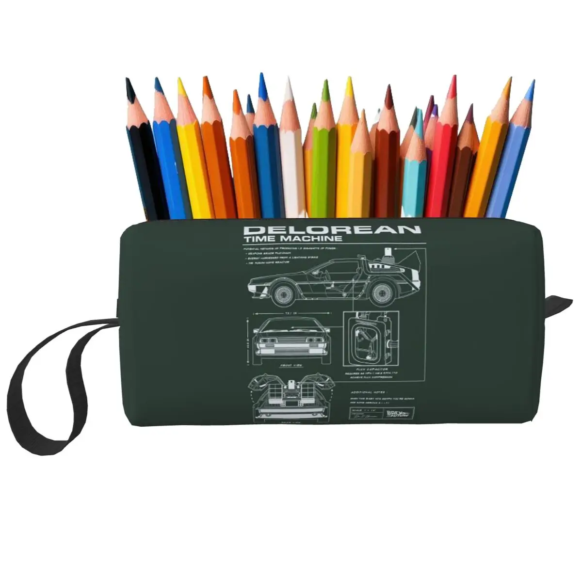 DeLorean Time Machine Back To The Future Pencil Case for Studen Pen Box Pencil Bag Stationery Supplies Women Organizer Pouch