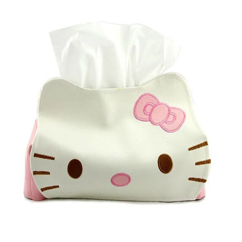 Hello Kitty lindo y de alta belleza bolsa de pañuelos de Pu Kt gato caja de pañuelos de cuero conjunto sala de estar caja de papel higiénico chica escritorio dormitorio