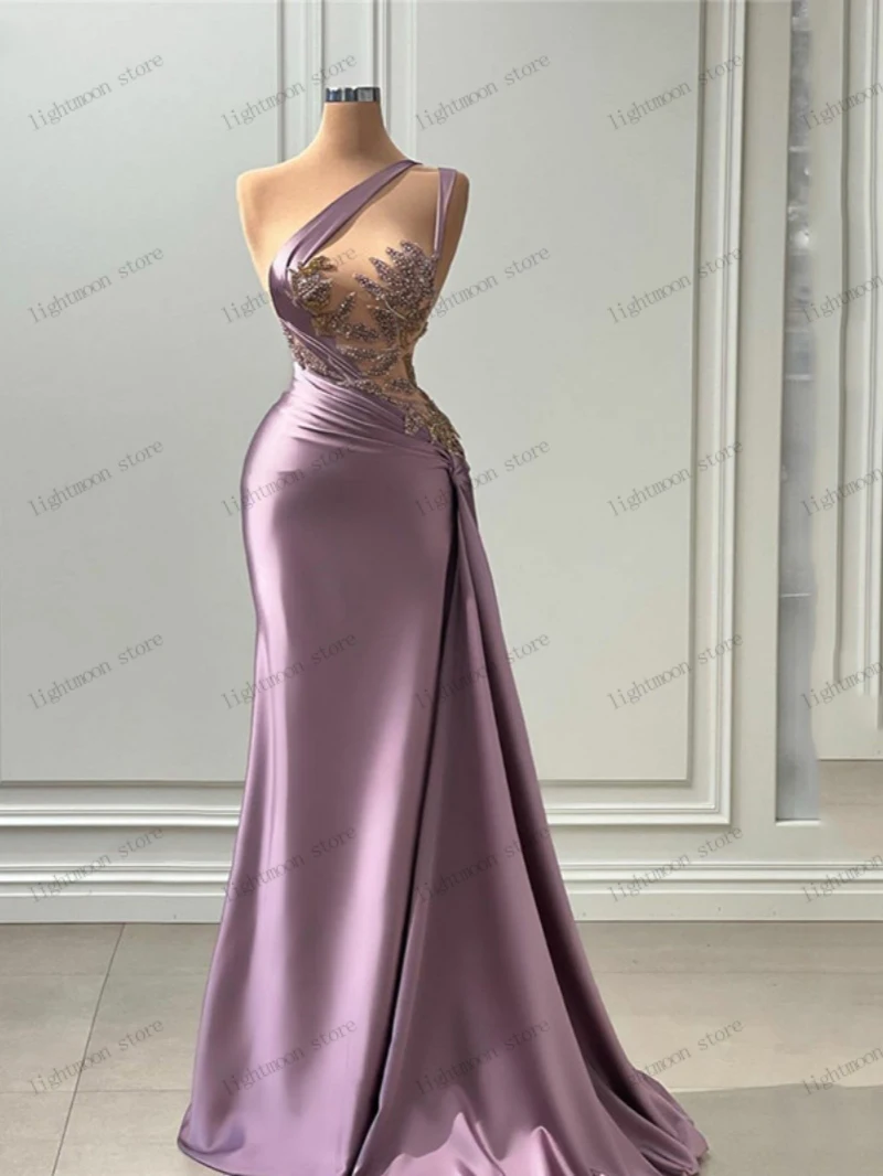 Anmutiges Abendkleid, hübsche Abendkleider für Frauen, Satin mit Stickerei, One-Shoulder-Roben, Vestidos De Gala, individuell gestaltet 2025,