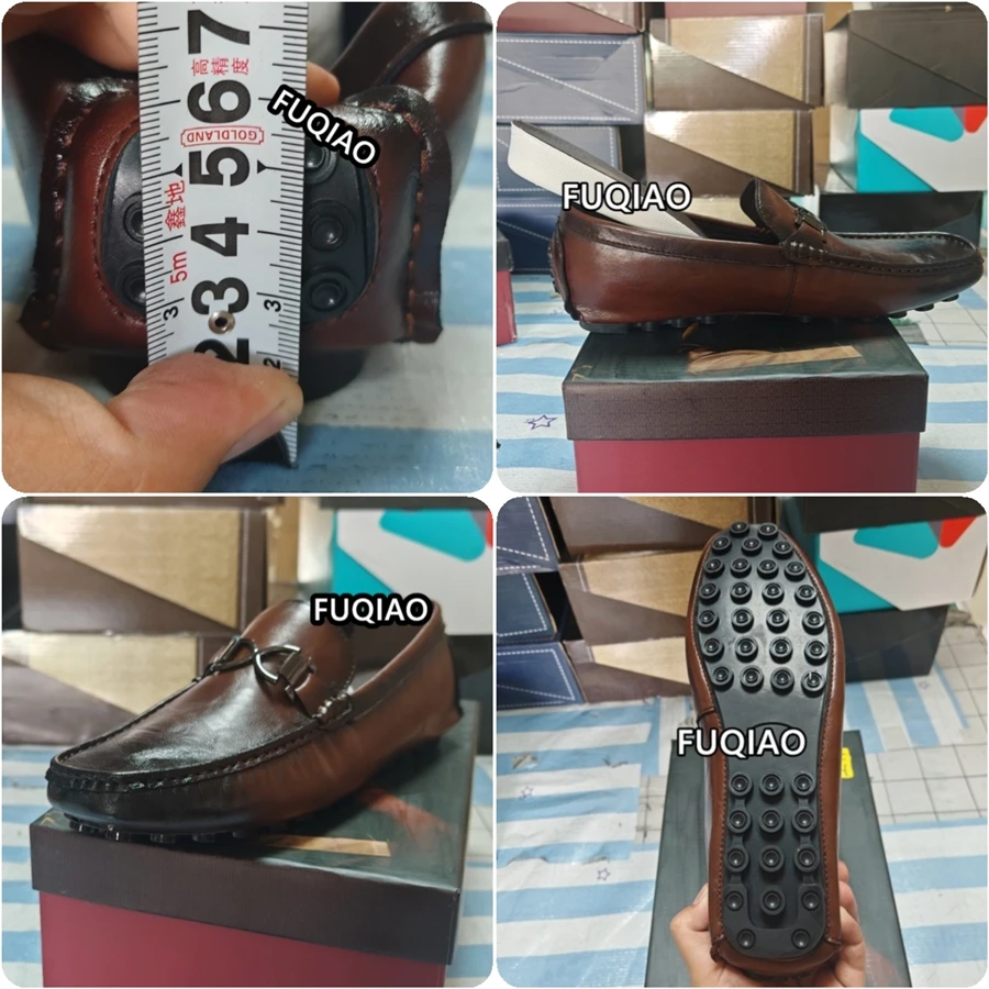 Unisex Raise Height Loafers 5cm Hidden Elevator Shoes Split Cow Leather Slip On Casual Business Large Size Dress Shoes For Men