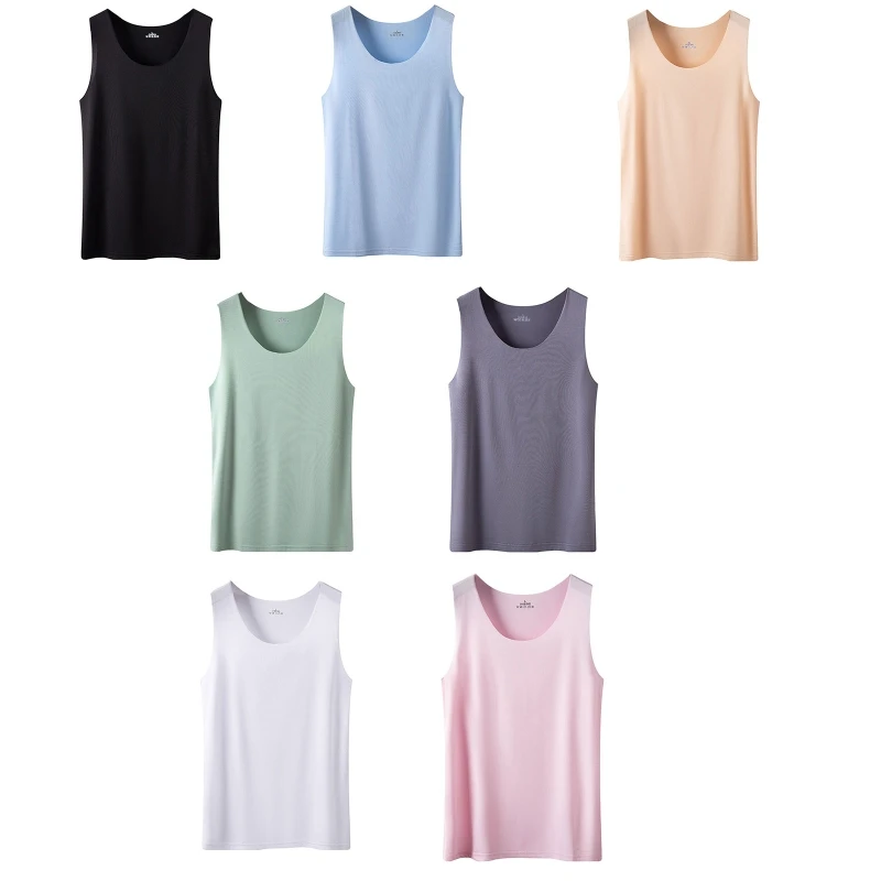 

Women Summer Ice Silk Seamless Tank Top Basic Sleeveless O-Neck Racerback Athletic Thin Shirts Plain Solid Color Yoga Workout