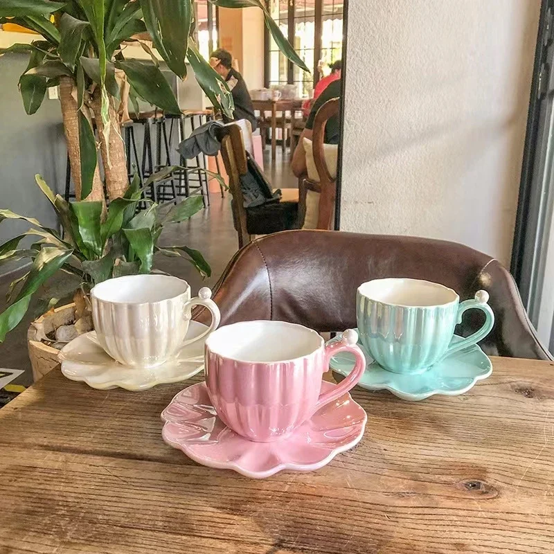 European Elegance Pink Cup Simple Coffee Cup And Saucer Ceramic Tea Mug Tea Set 120ml/240ml Espresso Cup Set Luxury Gift