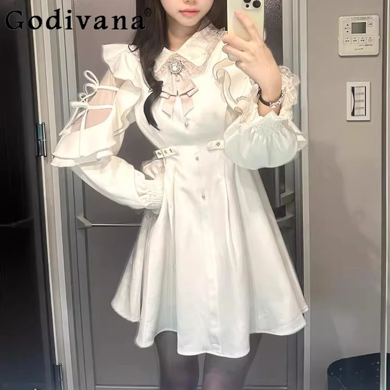 الخريف النمط الياباني القوس فستان المرأة تصميم واضح كم طويل الخصر Cinching فستان الإناث ارتداء اليومي لوليتا فستان الأميرة #6