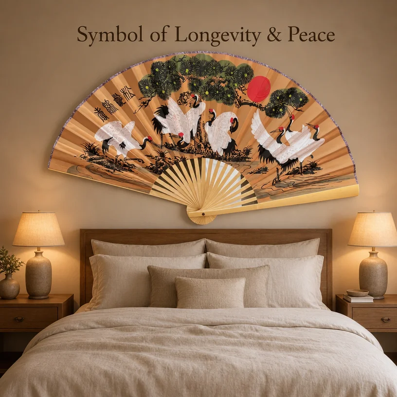 Handmade Large Folding Fan Wall Decor Red Plum Blossom Chinese Calligraphy New Chinese Style Living Room Teahouse Decor