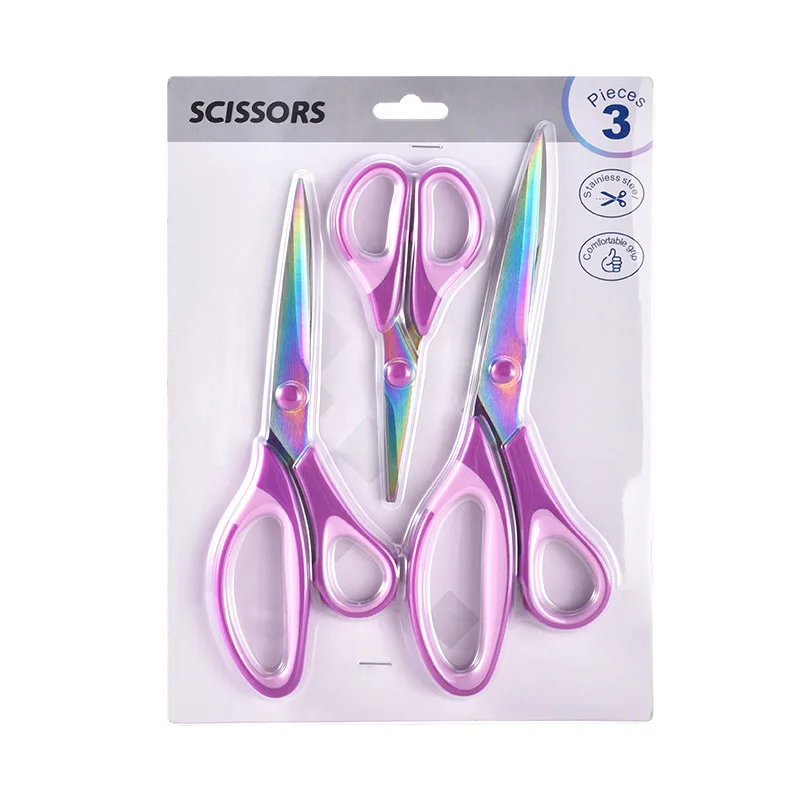 3 Pieces Titanium Coated Stainless Steel Scissors Set Multi-use Office Tailor Art Craft Shears for Household Sewing