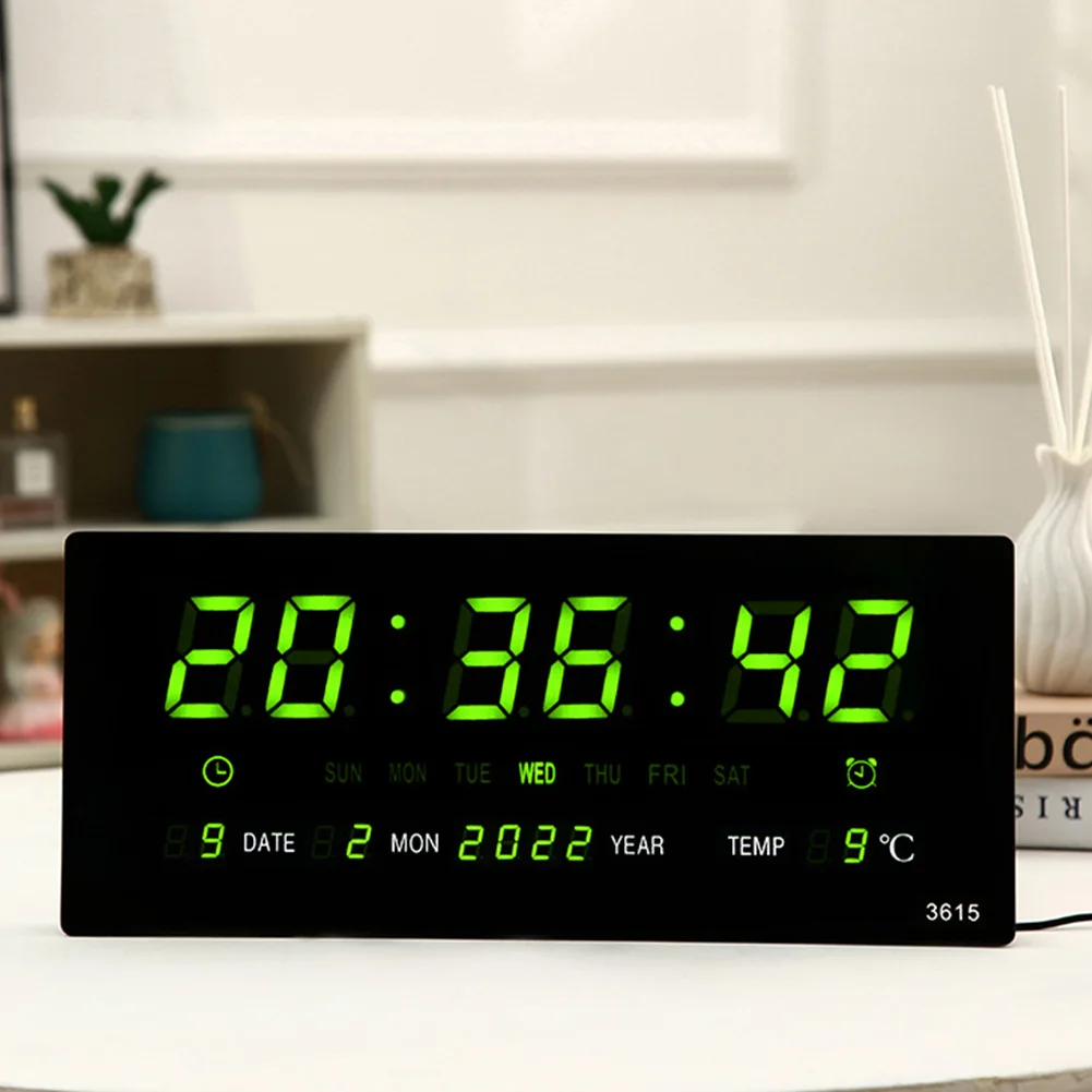 Digital Alarm Clock Boarderless Wall-mounted Clock Large Number Display Temperature/Date Display Multifunctional for Students