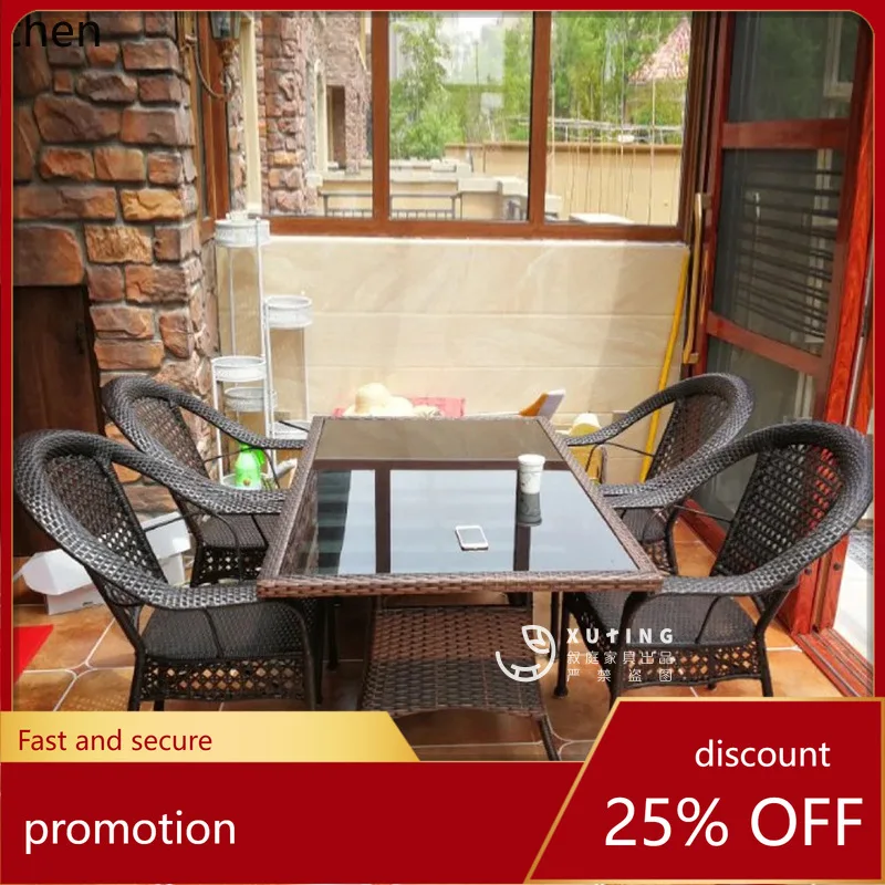 ZML Outdoor Table and Chair Set Patio Woven Chair Leisure Terrace Combination Woven Outdoor Furniture
