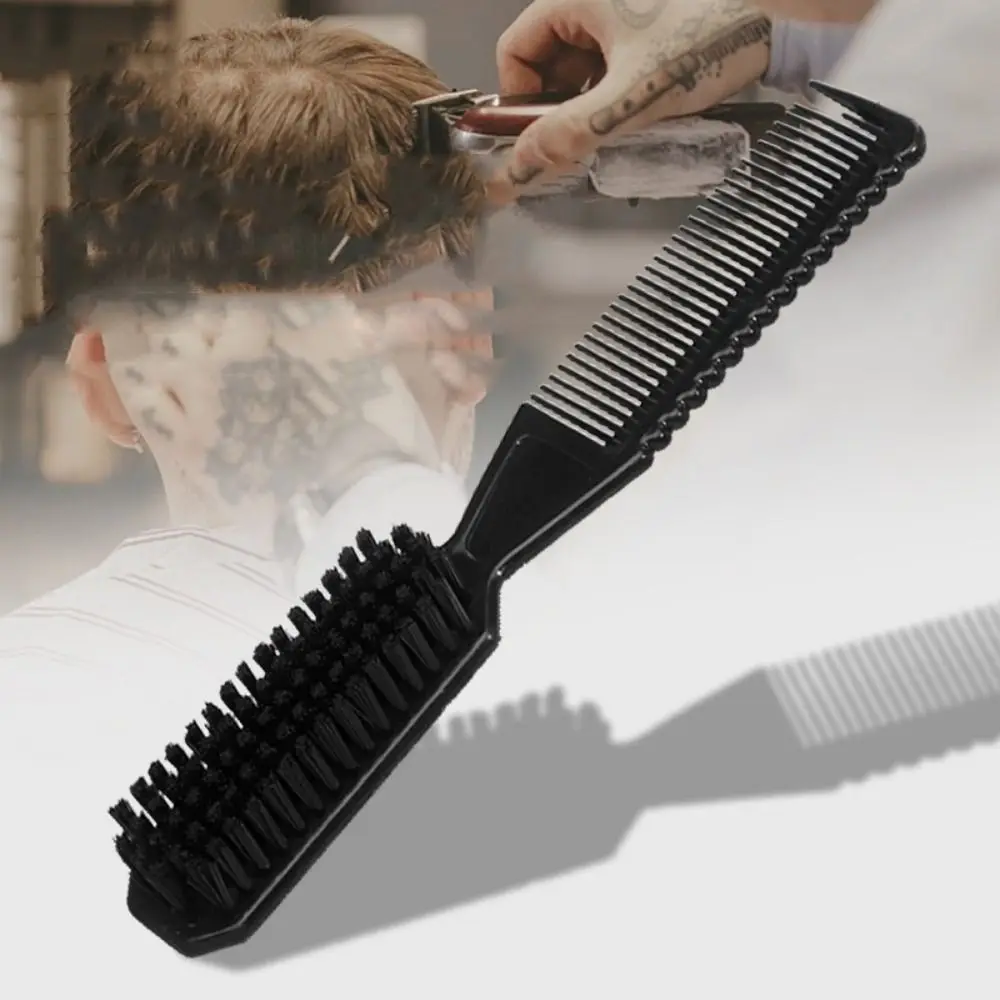 Vintage Double-sided Comb Shave Beard Small Size 2-in-1 Styling Comb Curved Handle Comfortable Bristle Multi-functional Comb