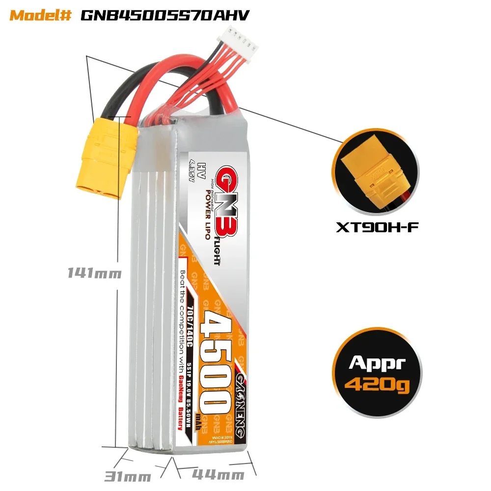 GAONENG GNB 4500mAh HV 5S 70C 140C 19V XT90 LiPo Battery Size 600mm to 700mm Helicopters 800mm Warbirds Align 600