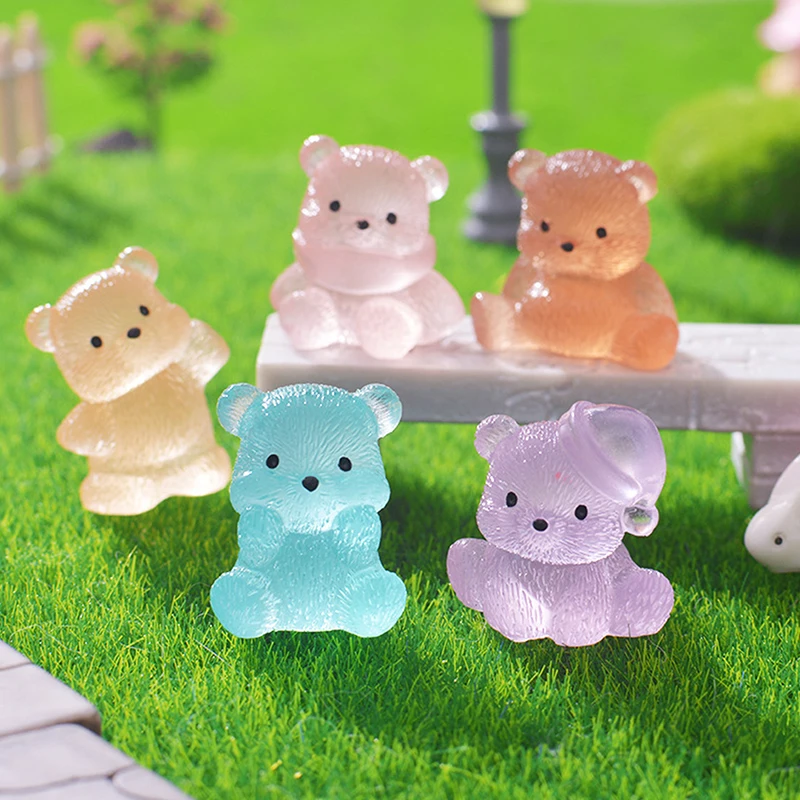 New 2Pcs Cartoon Luminous Bear Mini Figurine Micro Landscape Decoration Cute Miniatures DIY Home Decoration Accessories Gifts