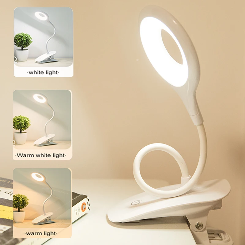 LED Desk Lamp Flicker-Free Eye-Protection Table Lighting USB Clip-on Hose Night Light Touch Dimming For Reading Studying