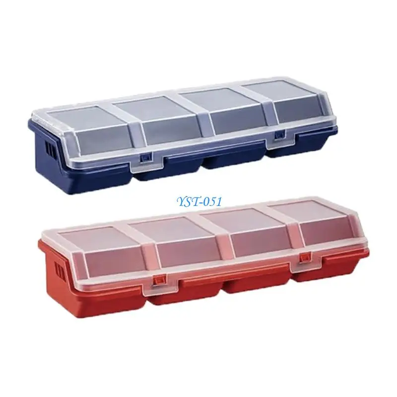 E15A Tool Area Organizers Boxes 2 Pack, Plastic 4 Compartment Hardware Cases with Clear Lids for Loose Screw and Nut Storage