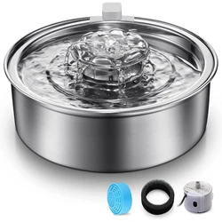 Fuente de agua para gatos de acero inoxidable 304, 2,0l, circulación automática, bomba ultrasilenciosa con luz LED, Fountai