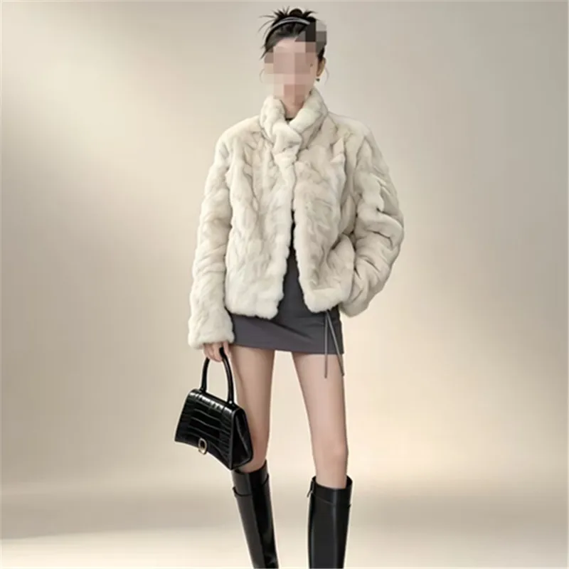 Women's Real Rabbit Fur Coat Short Jacket Autumn Winter Thick Warm Turn-down Collar Elegant Female Outerwear