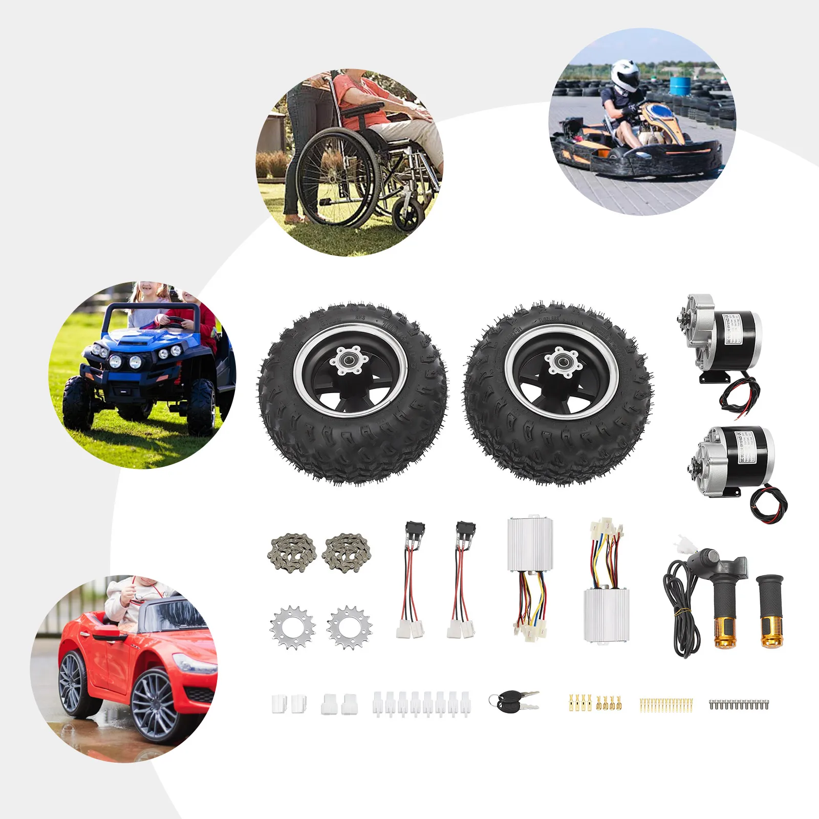 

24V/250W 36V/350W 10"Go-Kart Electric Motor Kit Dual Wheels Brush Gear Motor Drive Air Wheel w/Reverse Gear Thumb/DigitalThrottl