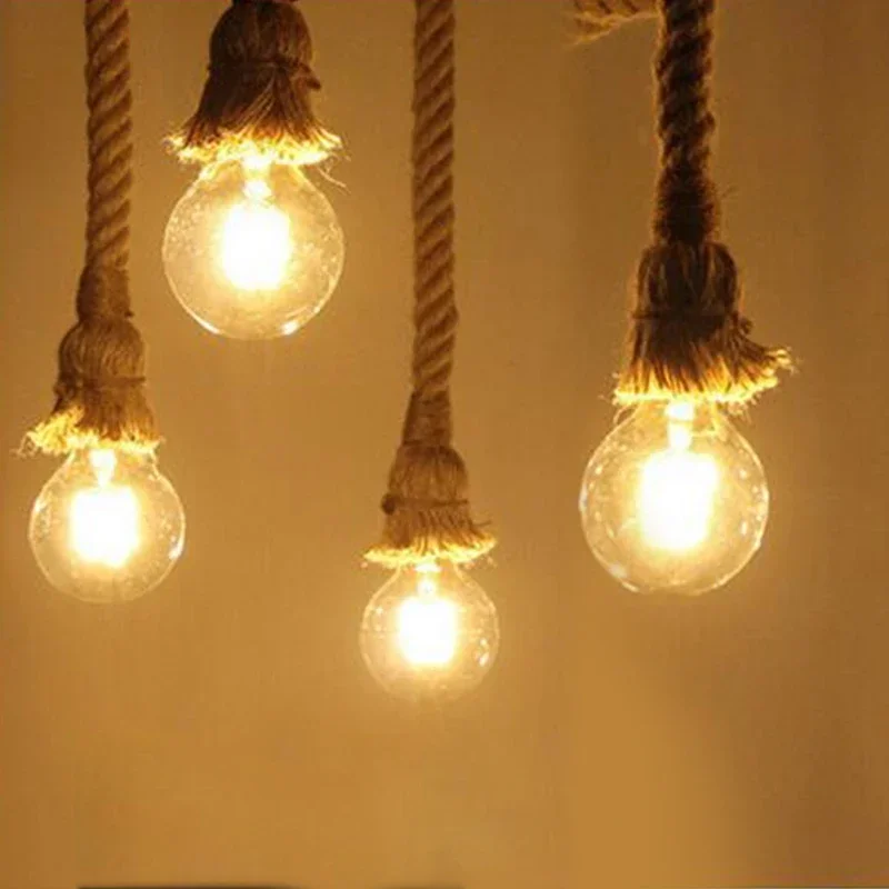 

Retro Hemp Rope Chandelier Vintage Spider LED Lamp E27 Edison Bulb Industrial Lighting for Restaurant And Home Decor