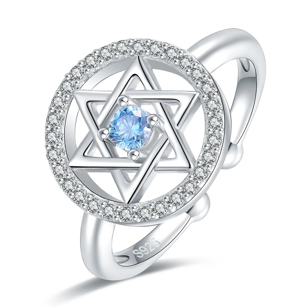 

925 Sterling Silver Jewish Star Of David Zircon Adjustable Rings Birthday Christmas Jewelry Gifts for Women Teen Girls Friends