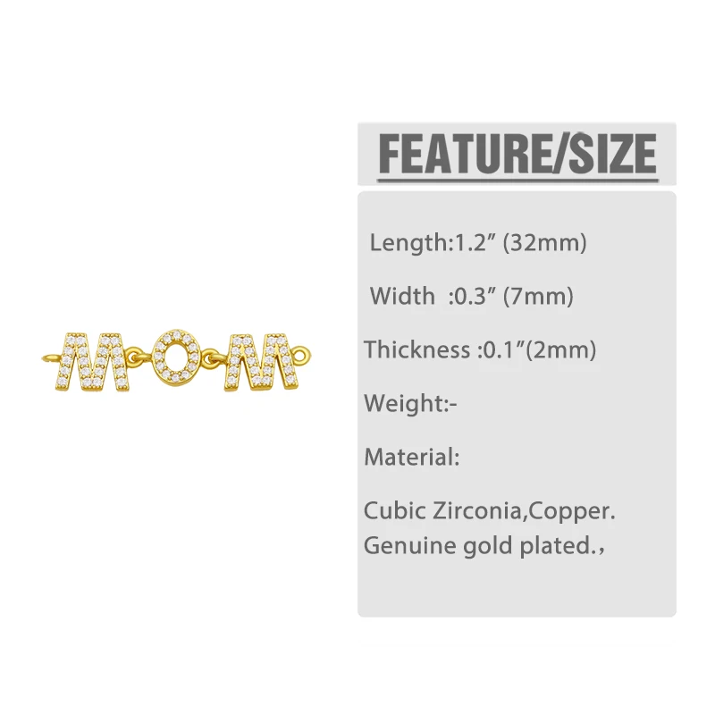 OCESRIO Brass CZ Mama Mom Bracelet Charms for Jewelry Making Wholesale Small Heart Letter Charms for Bracelet Making chma032