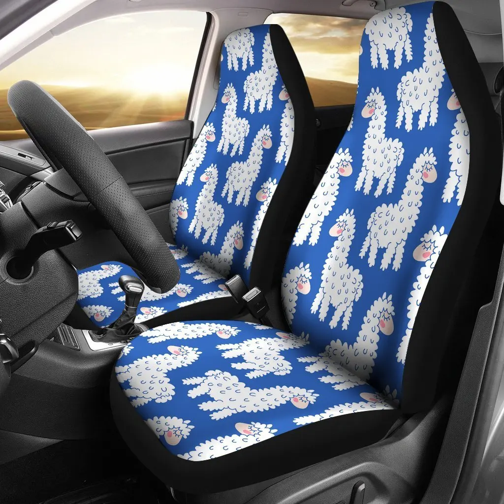 Alpaca Print Pattern Seat Cover Car Seat Covers Set 2 Pc, Car Accessories Car Mats