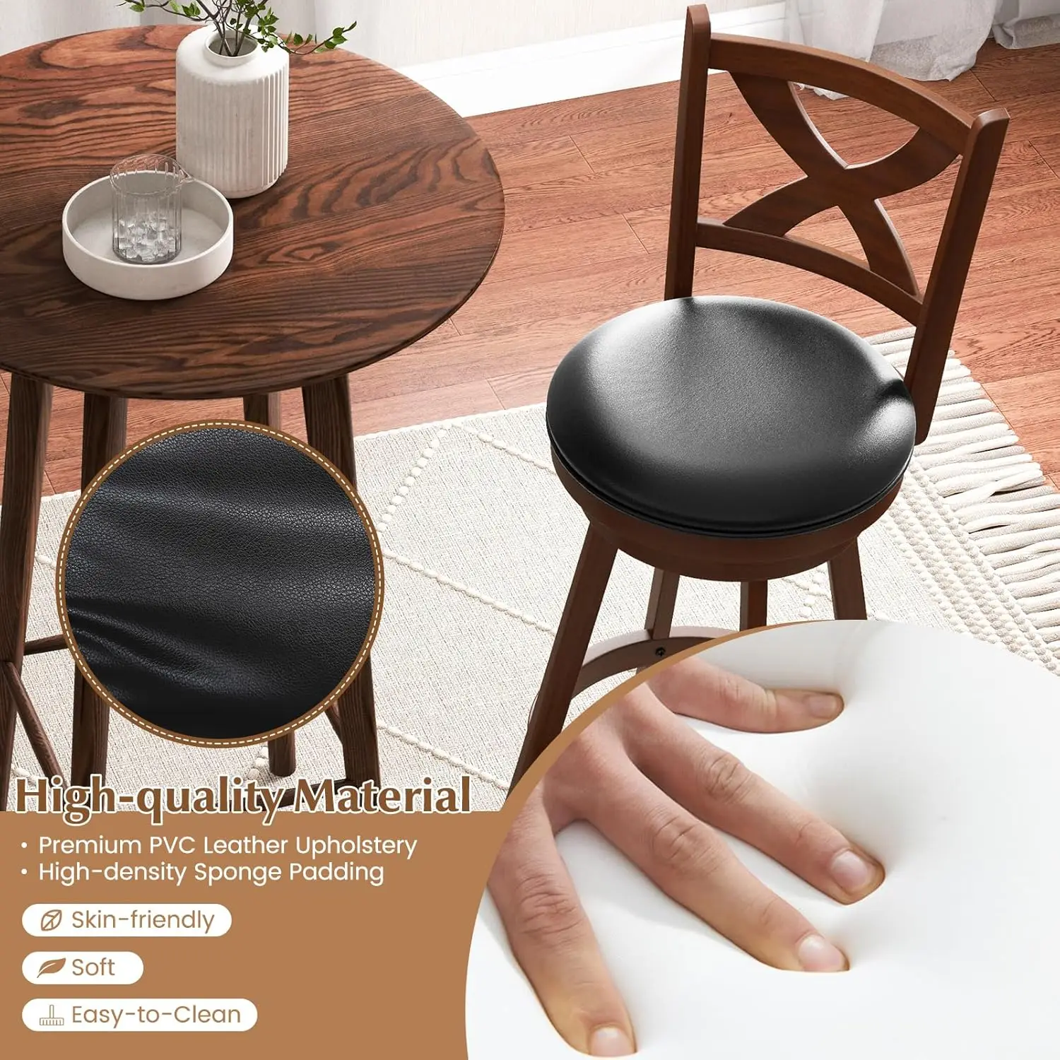 مجموعة مقاعد بار مكونة من 4 قطع، كراسي بارتفاع بارتفاع 30 بوصة كلاسيكية مع ظهر مفتوح على شكل X، مجموعة مقاعد دوارة مكونة من 4 قطع لجزيرة المطبخ، Pu