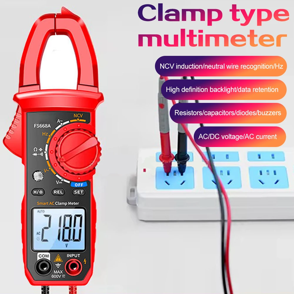 

6000 Counts Digital AC Current Multimeter Portable Clamp Meter Ammeter Voltage Tester Car Amp Hz Capacitance Ohm Measuring Tool