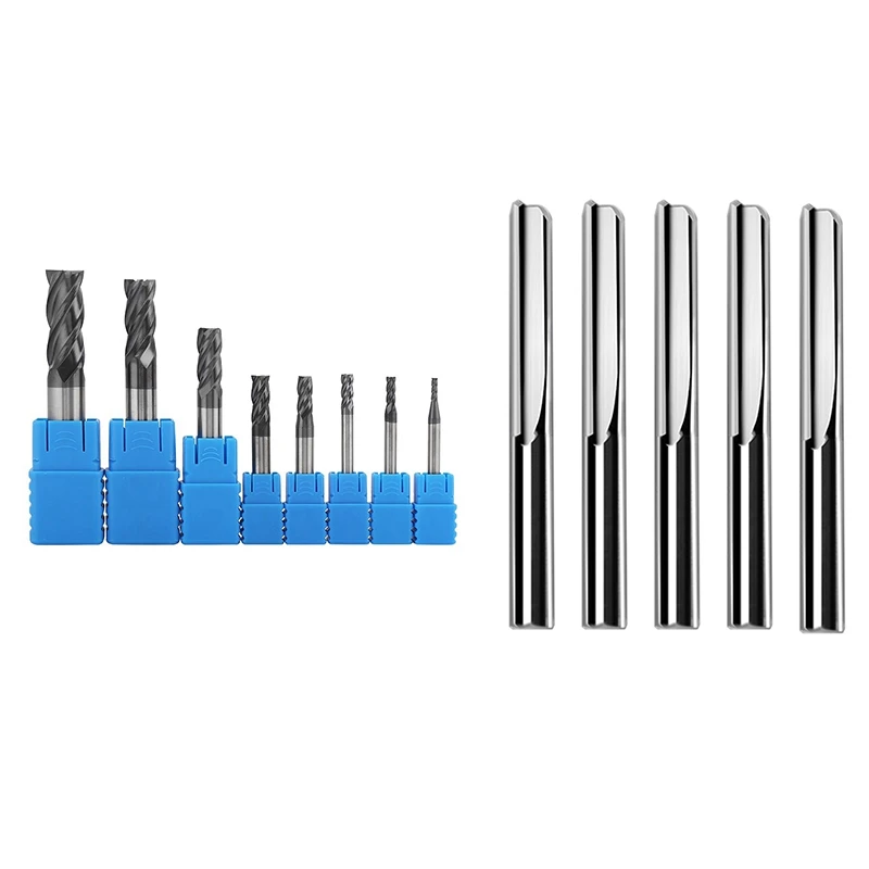 5Pcs/Lot 6X32mm Two Flutes Straight Router Bits & 8Pcs 2-12Mm Carbide End Mill 4 Flutes End Mill Set Milling Cutter Retail