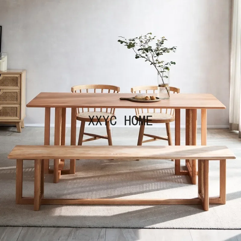 Nordic solid wood dining  home dining table chairs combination rattan modern simple outdoor gathering dining table