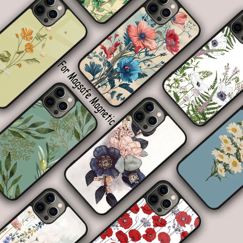 Botanical Drawings Flowers Magnetic Phone Case For APPLE iPhone 16 14 13 12 11 Pro Max 15 Plus Wireless Charge MagSafe Cover