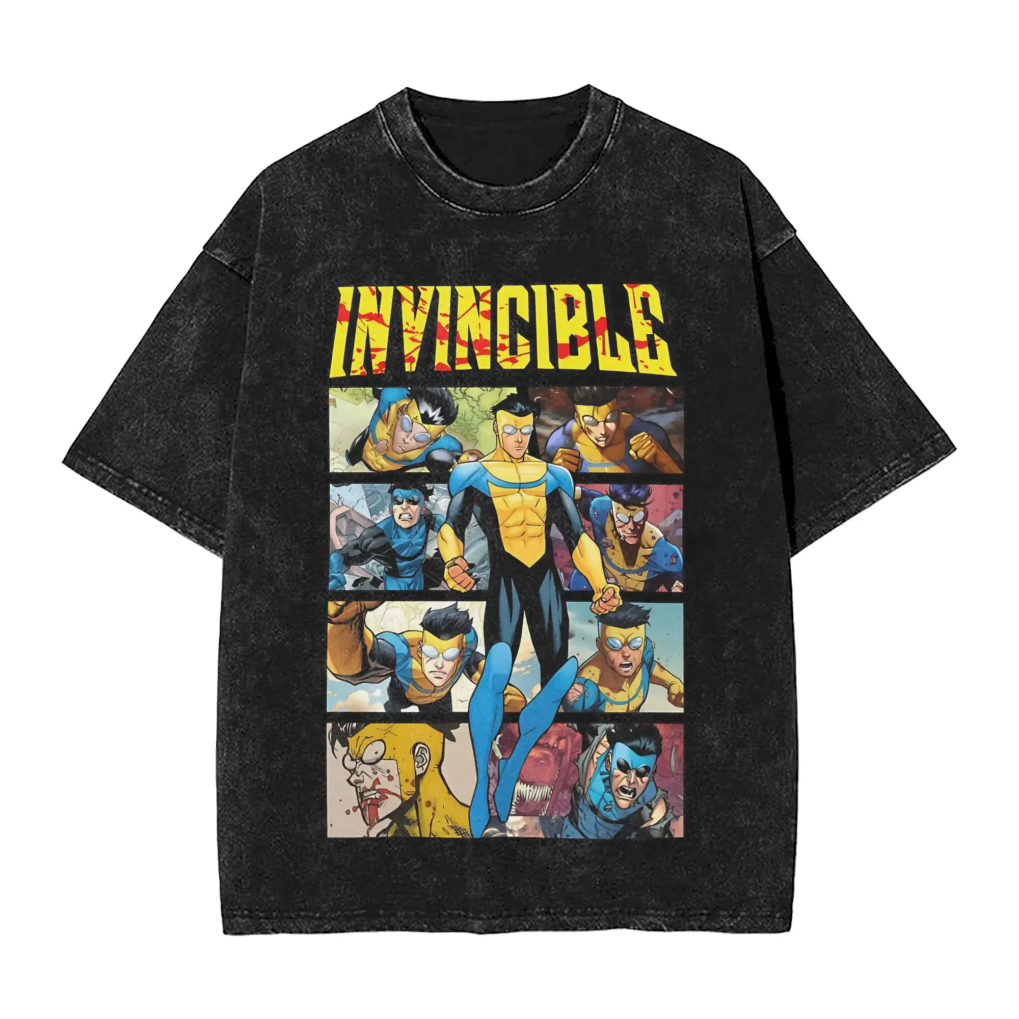 Novelty Invincible Comic Retro  Vintage Washed T Shirt For Men Women Round Neck Short Sleeve Clothes  100%Cotton Summer Tops