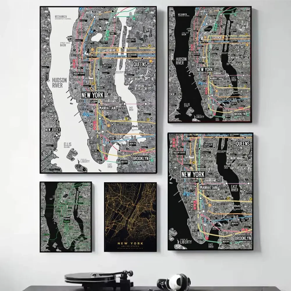 Subway Maps New York City Painting Calligraphy Self Adhesive Wall Art Waterproof Print For Bedroom Hallway Home Decor