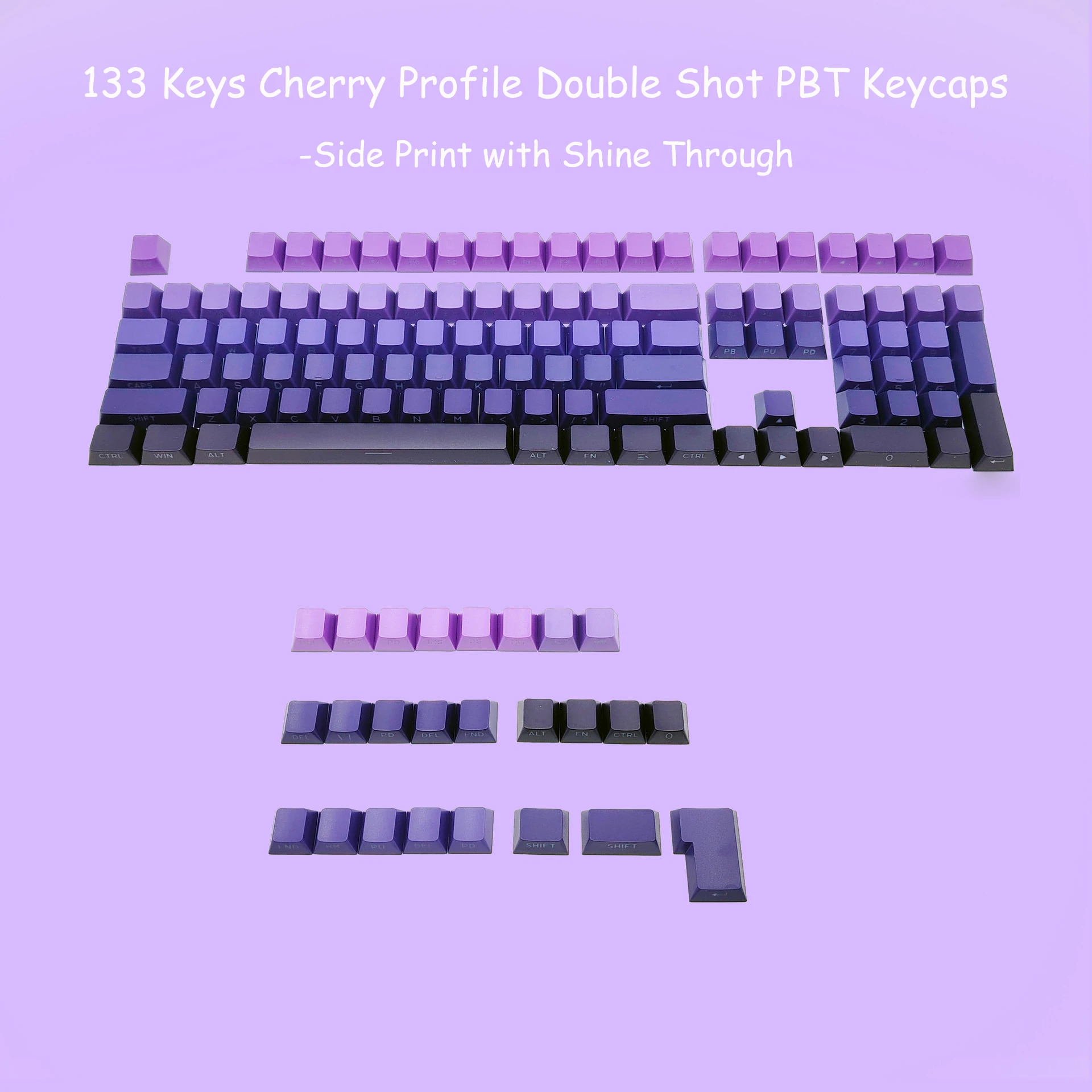 Imagem -06 - Side Print Brilho Através Keycap Grupo Double Shot Pbt Cherry Perfil Keycaps para Teclado Mecânico Interruptor mx Roxo 133 Chaves