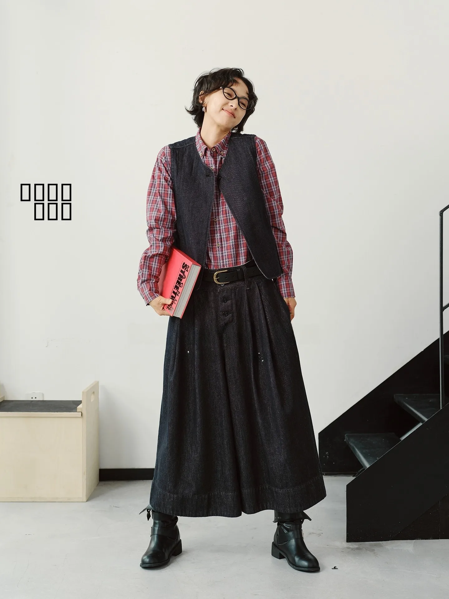 

Denim Workop Cotton Denim ort Coat Vest Button Skirt Pants Set Ladies Casual High Waist Wide Leg Pants Deep Color