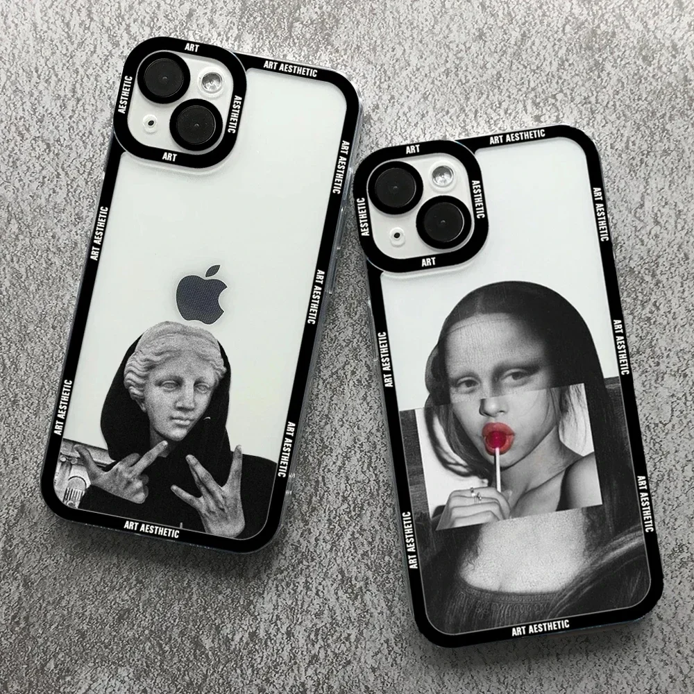 Art Aesthetic David Mona Lisa Angel Eyes Phone Case For iPhone 15 13 14 Pro Max XS XR 12 11 Pro 13 7 8 Plus SE2 Soft Clear Cover