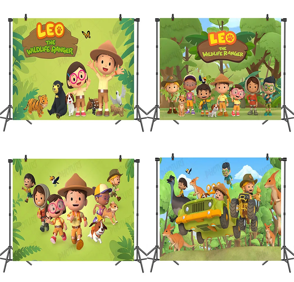 PHOTURT Leo Wildlife Ranger Backdrop Kids Birthday Party Photography Background Green Forest Wood Photo Banner Decorate Props