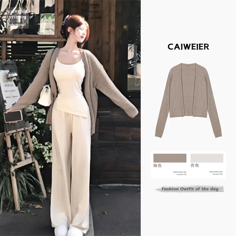 

Lazy Thin Knit Sweater Cloak Long Sleeved Outer Cardigan Korean Style Atmosphere Wearing Early Autumn New Top For Women