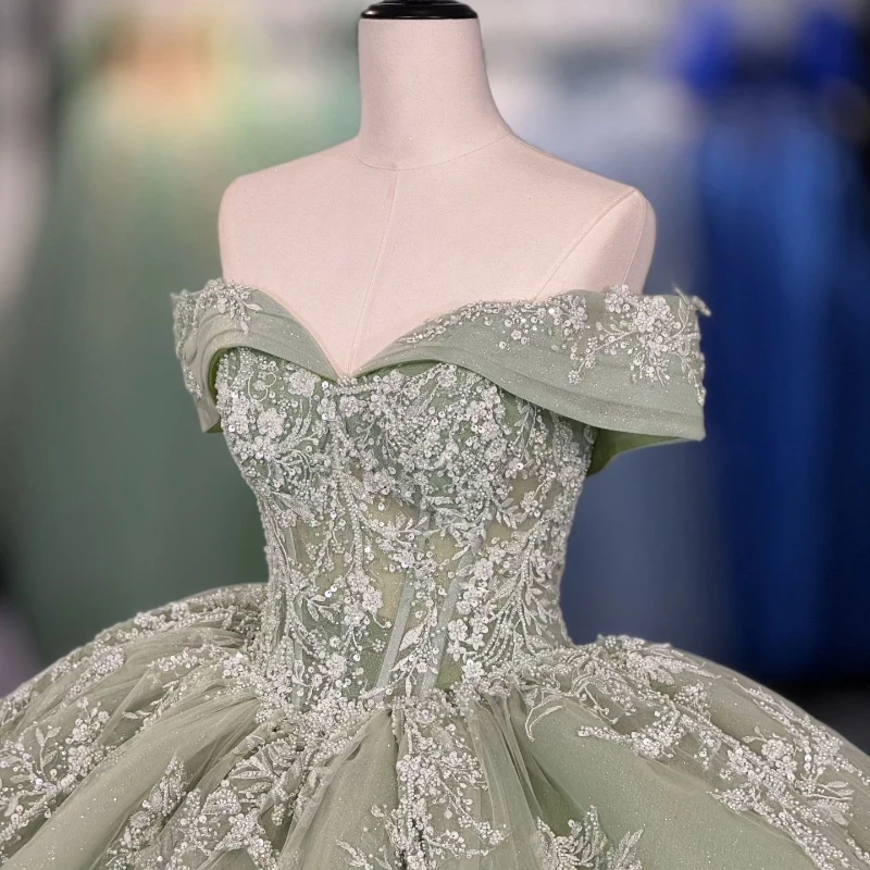 Robe de Rhen dentelle perlée verte menthe, robes de Quinceanera chérie, Off Initiated, TehydrSweet 16, robe éducative, 15 pièces