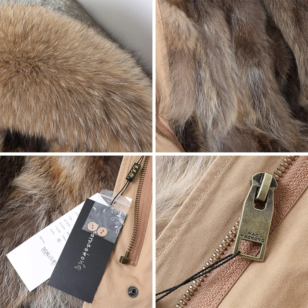 2024 Maomaokong Winter Jackets For Women Raccoon Fur Liner Inner Fur Jacket Natural Real Fur Collar Coat Women's Parkas